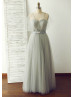 Convertible Silver Gray Tulle Pleated Elegant Bridesmaid Dress